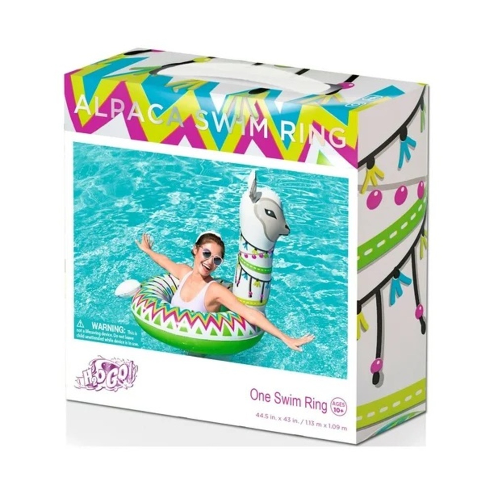 Alpaca Kids Swim Ring - White & Green Inflatable Pool Float